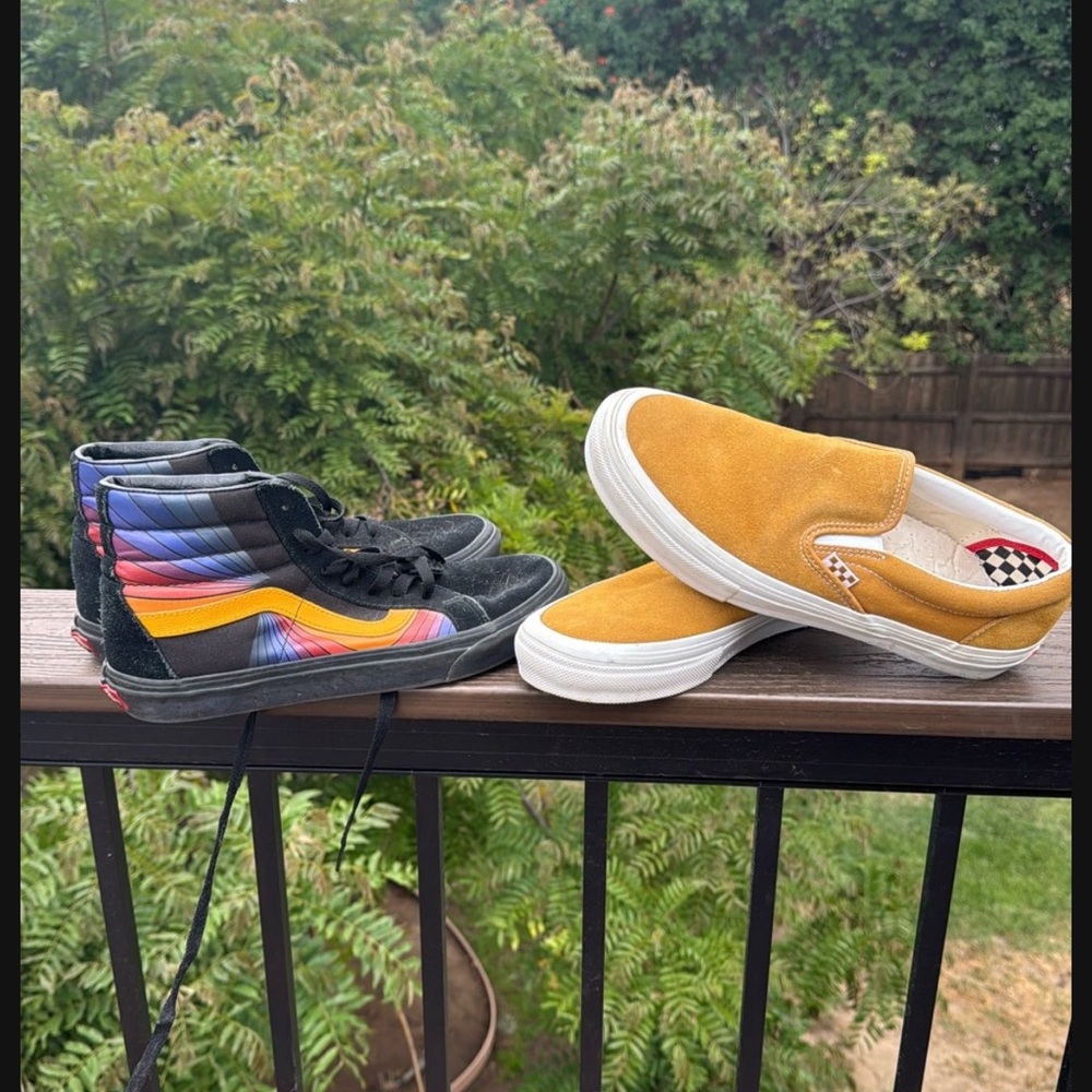 Vans Black High-Top and Yellow Slip-On Sneakers